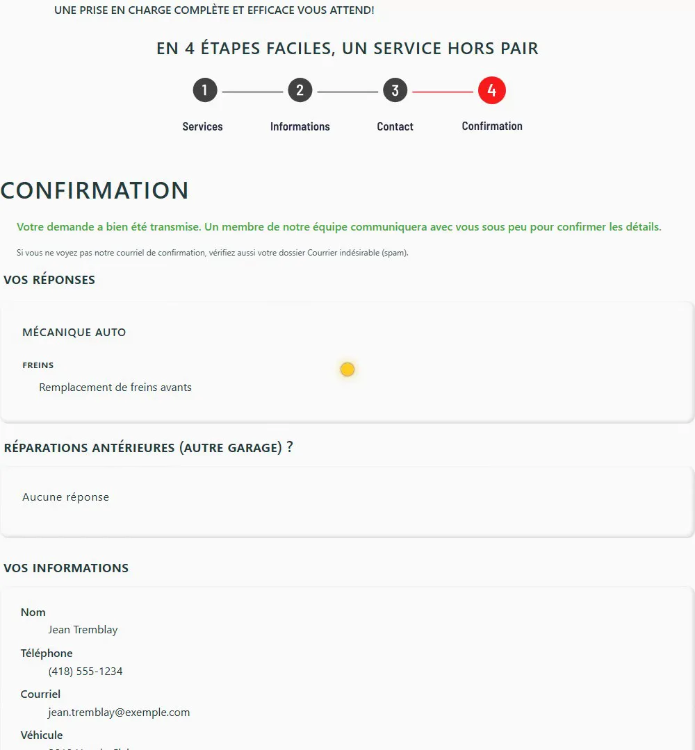Étape 4 — la confirmation, des deux côtés.