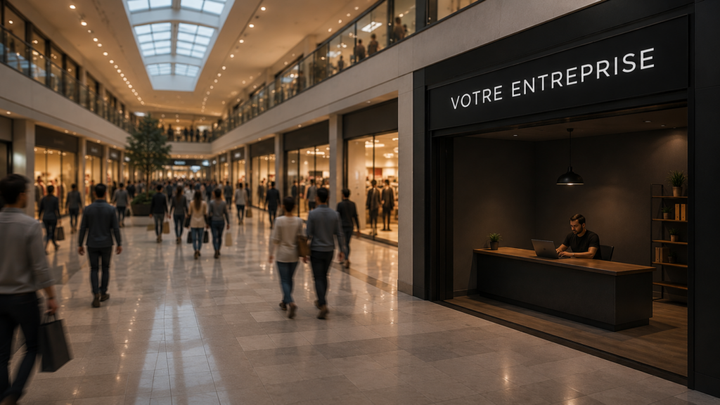 Beaucoup de gens dans un centre commercial, mais aucun dans le commerce.